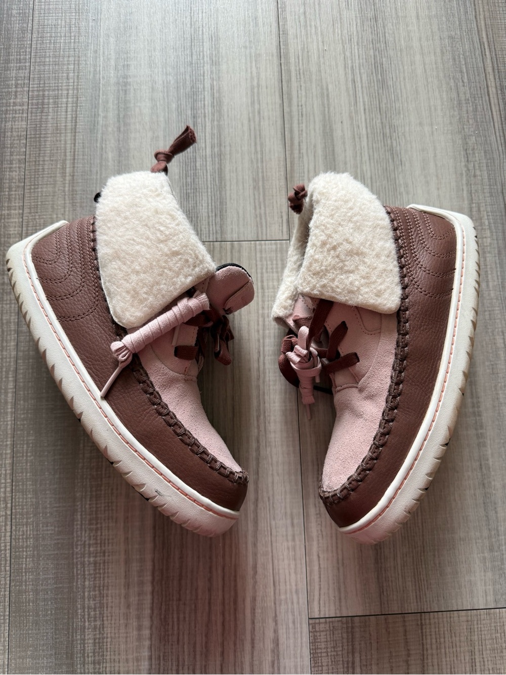 Cozy Fold-Over Ankle Winter Boots - Pink & Brown